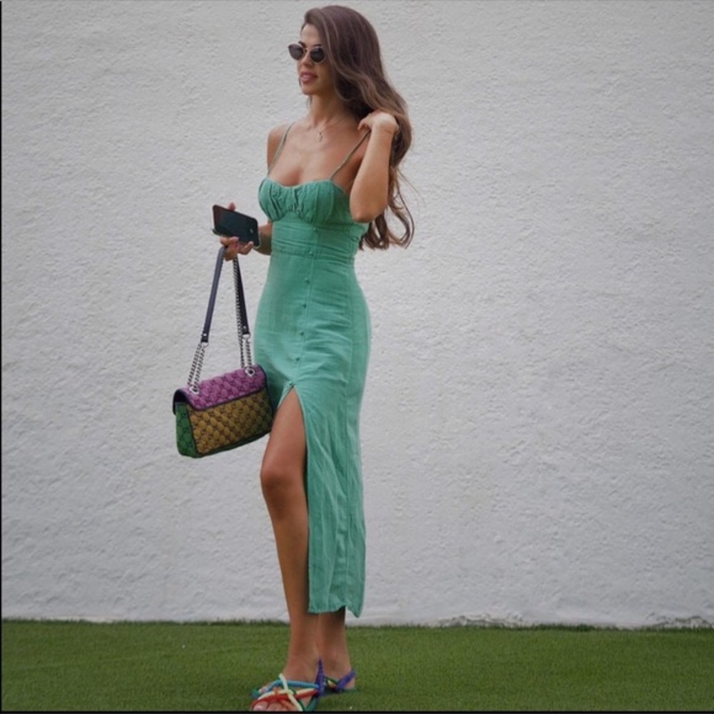 NWOT Zara lined button midi dress -washed green
